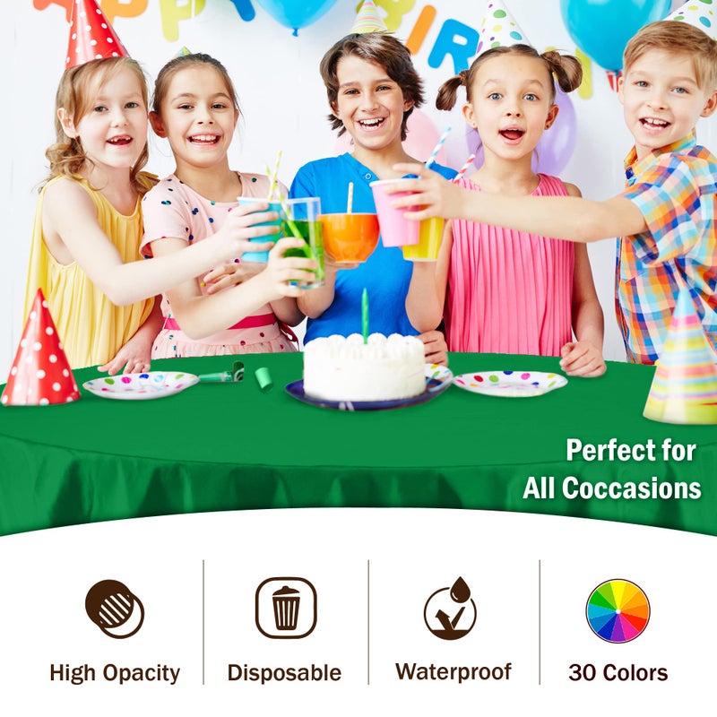 Party Solids Pack Of 12 Premium Plastic Tablecloth 84 Inch Round Table Cover - Emerald Green - Image 5